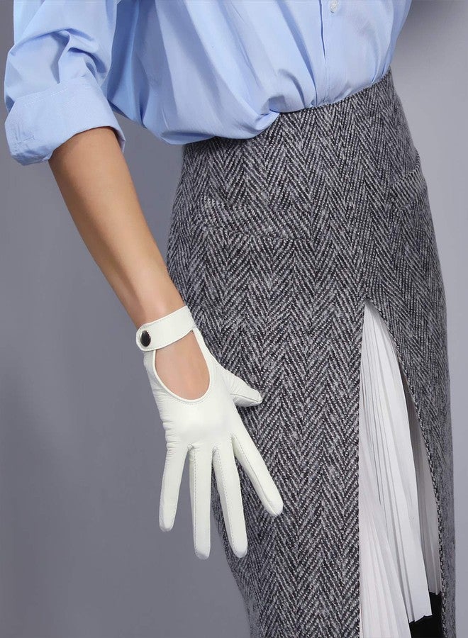 DooWay Women Real Leather Driving Gloves White Open Back Touchscreen Genuine Sheepskin Motorcycle Finger Gloves - Image 3